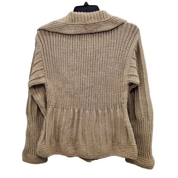 Pure Handknit Women's Tan Cotton Cable Knit Fitted Jumbo Wood Button Cardigan S - Picture 5 of 6